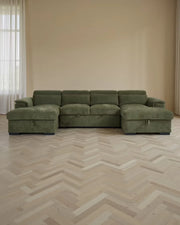 Alaya Green Fabric U Shape Corner Pull Out Sofabed - 326 x 166 x 166 CM