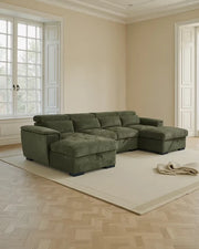 Alaya Green Fabric U Shape Corner Pull Out Sofabed - 326 x 166 x 166 CM