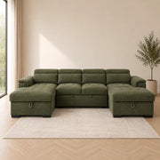 Alaya Green Fabric U Shape Corner Pull Out Sofabed - 326 x 166 x 166 CM