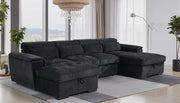Alaya Black Fabric U Shape Corner Pull Out Sofabed - 326 x 166 x 166 CM