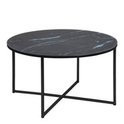 Alisma Round Coffee Table with Black Marble Effect Glass Top & Black Legs 