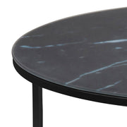Alisma Round Coffee Table with Black Marble Effect Glass Top & Black Legs 