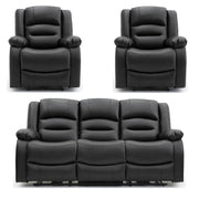 Chicago Sofa | Electric Leather Recliner | Black Faux Leather 3+1+1 Seater Electric Recliner Sofa Set