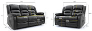 Alva Black Faux Leather 3+2 Seater Electric Recliner Sofa Set