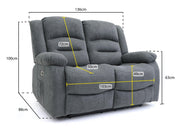 Alva Graphite Fabric 2 Seater Electric Recliner Sofa