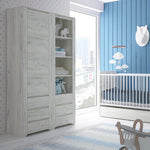 Angel Tall Narrow 3 Drawer Bookcase in White Craft Oak 