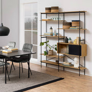 Angus Bookcase with 1 Sliding Door & 5 Shelves in Oak & Black 