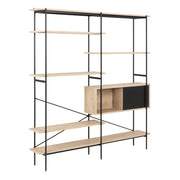 Angus Bookcase with 1 Sliding Door & 5 Shelves in White Oak & Black 