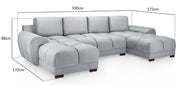 Azzuro Grey Velvet Fabric U Shape Corner Sofa Suite