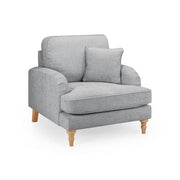 Gray armchair with wooden legs on a white background