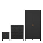 Barcelona 3 Piece Bundle, Bedside, Chest and 2 Door Wardrobe in Matt Black 