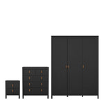Barcelona 3 Piece Bundle, Bedside, Chest and 3 Door Wardrobe in Matt Black 