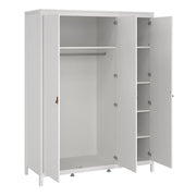 Barcelona 3 Piece Bundle, Bedside, Chest and 3 Door Wardrobe in White 