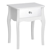 Baroque bedside table 1 drawer, Pure White with Mirror Front 