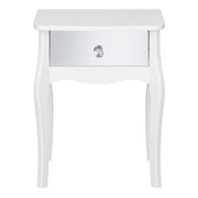 Baroque bedside table 1 drawer, Pure White with Mirror Front 