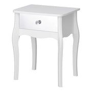 Baroque bedside table 1 drawer, Pure White with Mirror Front 