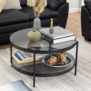 Bayonne Round Coffee Table in Black with Smoked Glass Top 