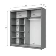 Beam 203cm Sliding Door Wardrobe Graphite+Mirror 