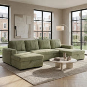 Como U Shape Corner Sofa Bed - Green Fabric - Pull Out