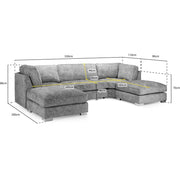 Bishop Fullback Platinum Velvet Fabric U Shape Corner Sofa Suite