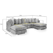 Bishop Scatterback Platinum Velvet Fabric U Shape Corner Sofa Suite