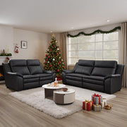Boston Black Leather 3+2 Seater Electric Recliner Sofa Set