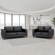 Box Black Faux Leather 3+2 Seater Sofa Set