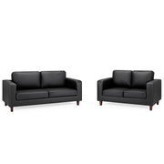 Box Black Faux Leather 3+2 Seater Sofa Set