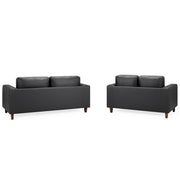 Box Black Faux Leather 3+2 Seater Sofa Set