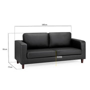 Box Black Faux Leather 3 Seater Sofa