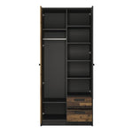 Brooklyn 2 Door Wardrobe with 2 Drawers in Walnut and Dark Matera Grey 