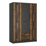 Brooklyn 3 Door Wardrobe with 2 Drawers in Walnut and Dark Matera Grey 