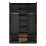 Brooklyn 3 Door Wardrobe with 2 Drawers in Walnut and Dark Matera Grey 