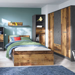 Brooklyn 3 Door Wardrobe with 2 Drawers in Walnut and Dark Matera Grey 