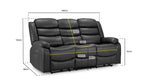 California Leather Electric Recliner Sofa - Black 3 Seater - 189 CM 
