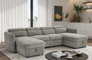 Capri U Shape Corner Sofa Bed - Grey Fabric - Pull Out - 300cm x 166cm x 166cm
