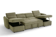 Capri U Shape Sofa Bed With Storage - Olive Green