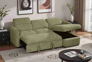 Capri Corner Sofa Bed With Storage - Olive Green - Universal Chaise - Pull Out Bed