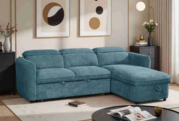 Capri Corner Sofa Bed With Storage - Blue - Universal Chaise - Pull Out Bed