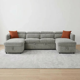 Capri U Shape Corner Sofa Bed - Grey Fabric - Pull Out - 300cm x 166cm x 166cm