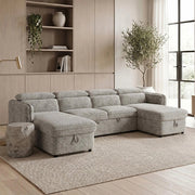 Capri U Shape Corner Sofa Bed - Grey Fabric - Pull Out - 300cm x 166cm x 166cm