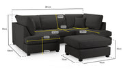 Carnaby Classic Black Fabric U Shape Corner Sofa