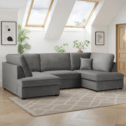 Carnaby Grey Plush Fabric U Shape Corner Sofa