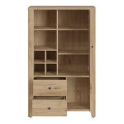Cestino 1 Door 2 Drawer Cabinet in Jackson Hickory Oak and Rattan Effect 