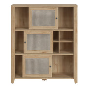 Cestino 3 Door Cabinet in Jackson Hickory Oak and Rattan Effect 