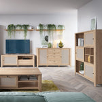 Cestino 3 Door Cabinet in Jackson Hickory Oak and Rattan Effect 
