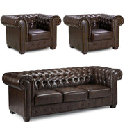 Chesterfield Antique Brown Leather 3+1+1 Seater Sofa Set