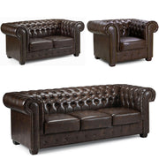 Chesterfield Antique Brown Leather 3+2+1 Seater Sofa Set