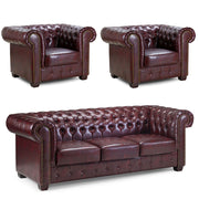 Chesterfield Oxblood Red Leather 3+1+1 Seater Sofa Set