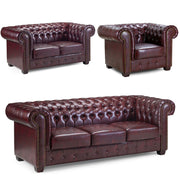 Chesterfield Oxblood Red Leather 3+2+1 Seater Sofa Set